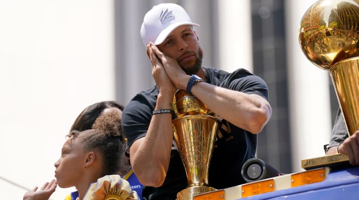 Stephen Curry during the Warriors championship parade.